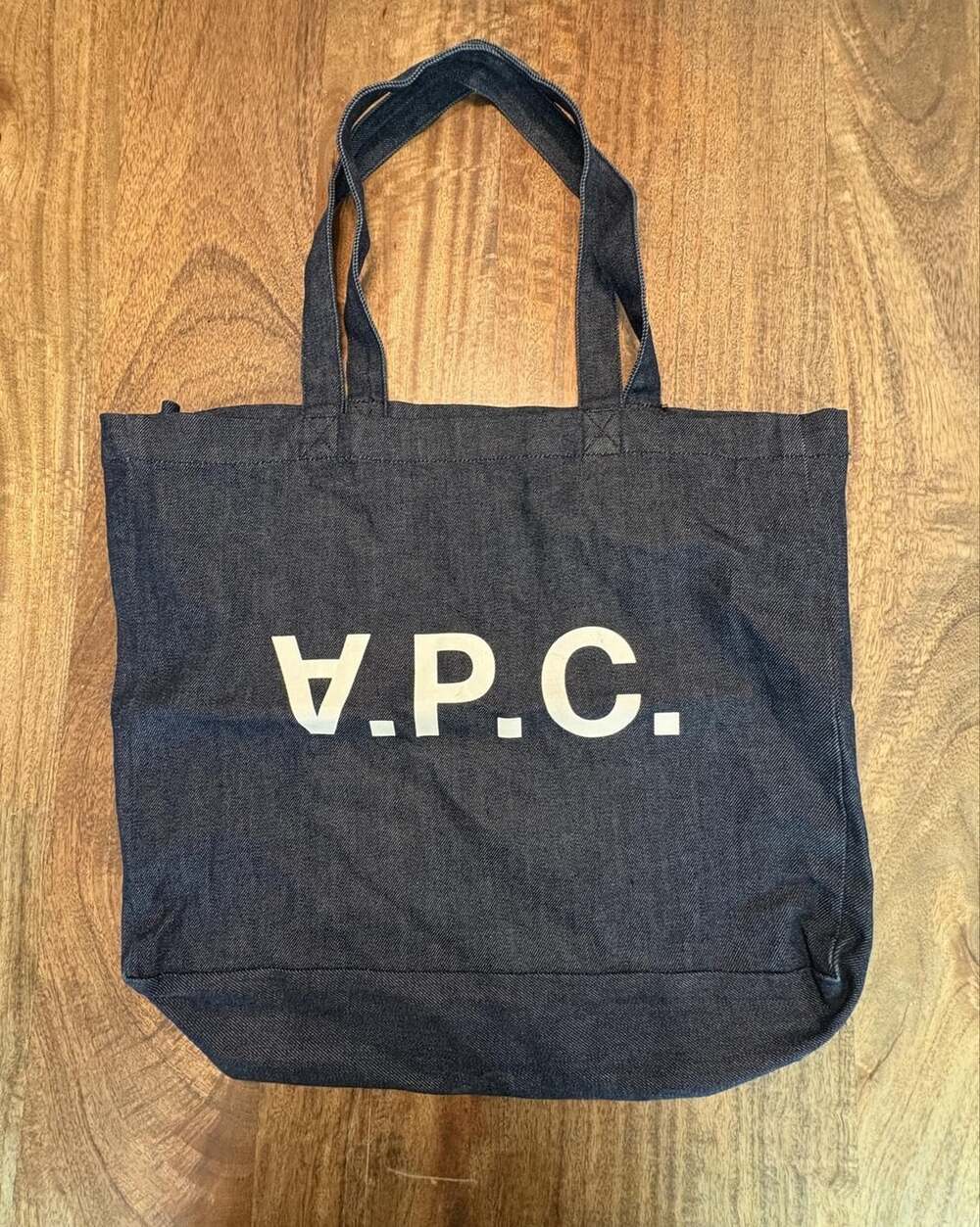 A.P.C. Tote Bag Womens Large Blue Denim Logo Shoulder Purse Casual Everyday